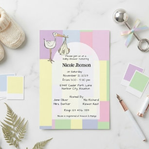 Funky Retro Stork Delivery Baby Shower Invitation