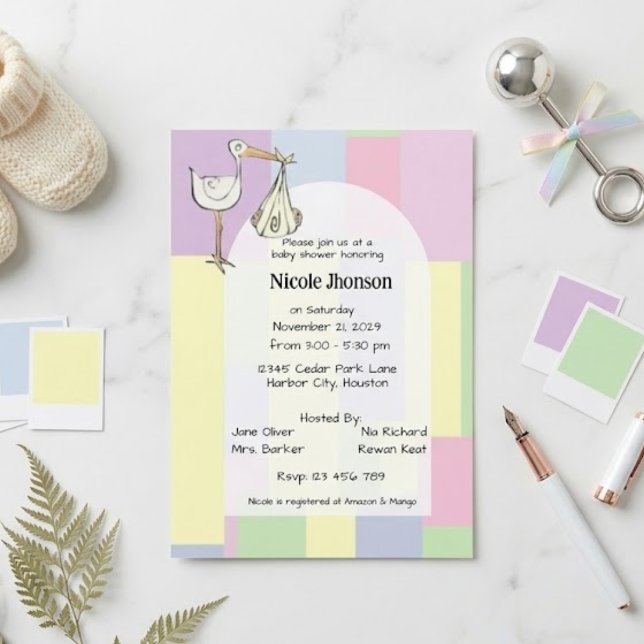 Funky Retro Stork Delivery Baby Shower Invitation (Creator Uploaded)