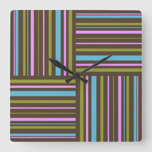Funky retro stripes brown, pink, aqua clock