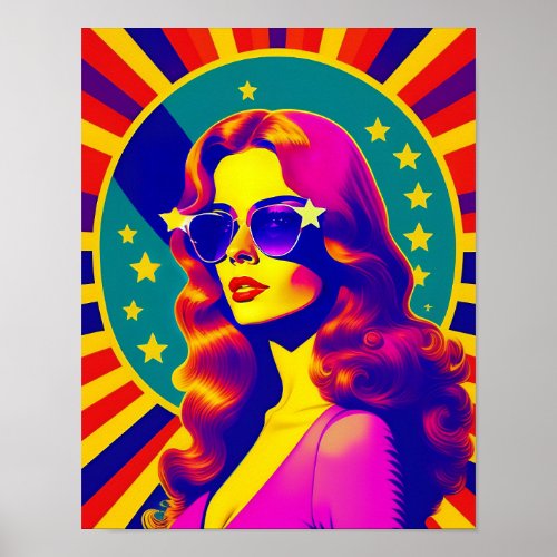 Funky Retro Sunglasses Pop Girl Poster