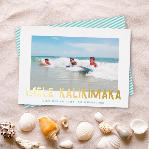 Funky Retro Type Hawaiian Christmas Photo Aqua Foil Holiday Card