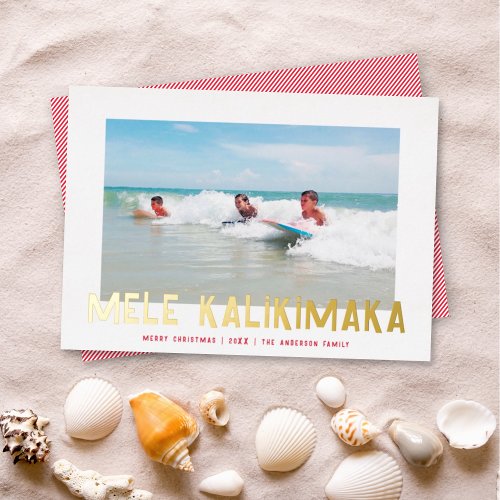 Funky Retro Type Hawaiian Christmas Photo Gold Foil Holiday Card