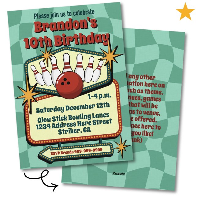 Funky Retro Vibes Tween Bowling Birthday Invitation (Creator Uploaded)