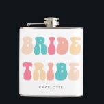 Funky Retro Vintage Bride Tribe Bachelorette Party Flask<br><div class="desc">Funky Retro Inspired Bachelorette Party flasks with fun happy retro colors and your text of choice. A fun vintage inspired design with "Bride Tribe" and customizable name. You can even change the colors of the letters if you like! Use it for your Bachelorette weekend or as a gift for a...</div>
