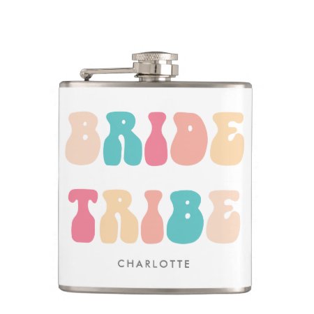 Funky Retro Vintage Bride Tribe Bachelorette Party Flask