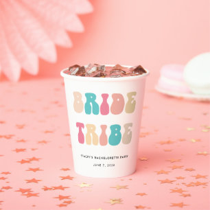Funky Retro Vintage Bride Tribe Bachelorette Party Paper Cups