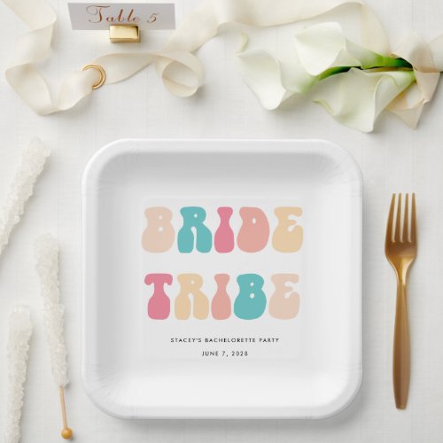 Funky Retro Vintage Bride Tribe Bachelorette Party Paper Plates