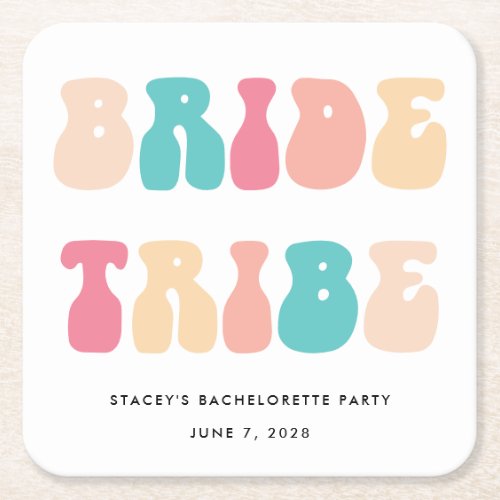 Funky Retro Vintage Bride Tribe Bachelorette Party Square Paper Coaster