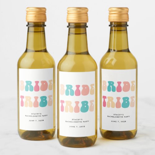 Funky Retro Vintage Bride Tribe Bachelorette Wine Label