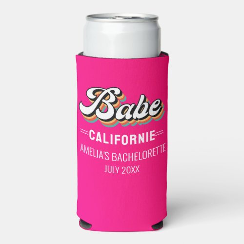 Funky Retro Vintage hot pink bachelorette  Seltzer Can Cooler