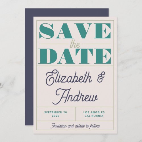 Funky Retro Vintage Mint Green Blue Script Wedding Save The Date