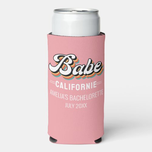 Funky Retro Vintage pink bachelorette  Seltzer Can Cooler