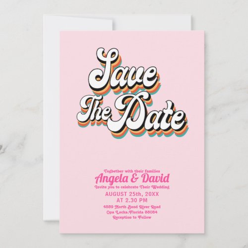 Funky Retro Vintage pink Wedding save the date Invitation