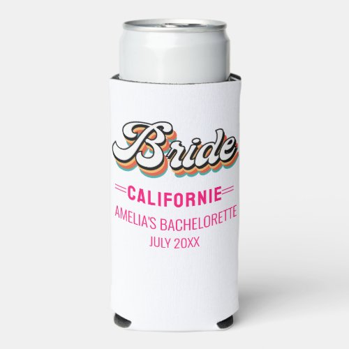 Funky Retro Vintage white pink bachelorette  Seltzer Can Cooler
