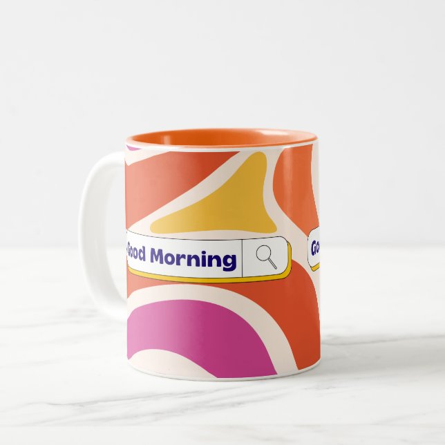 Funky Retro Wave Pattern Good Morning Search Bar M Two-Tone Coffee Mug (Front Left)