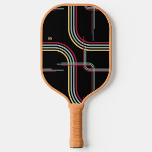 Funky Retro Wavy Stripes Red Blue Green Black Pickleball Paddle
