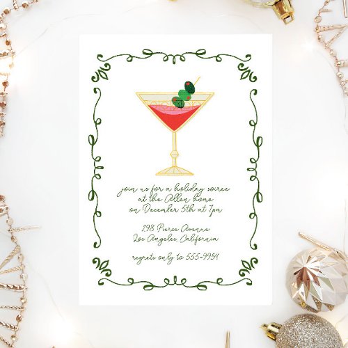 Funky Retro Whimsical Christmas Cocktail Party Invitation