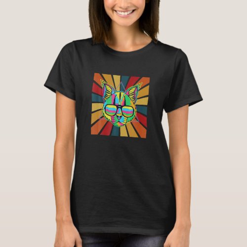 Funky Retro Wild Cat With Sunglasses Colorful Desi T_Shirt