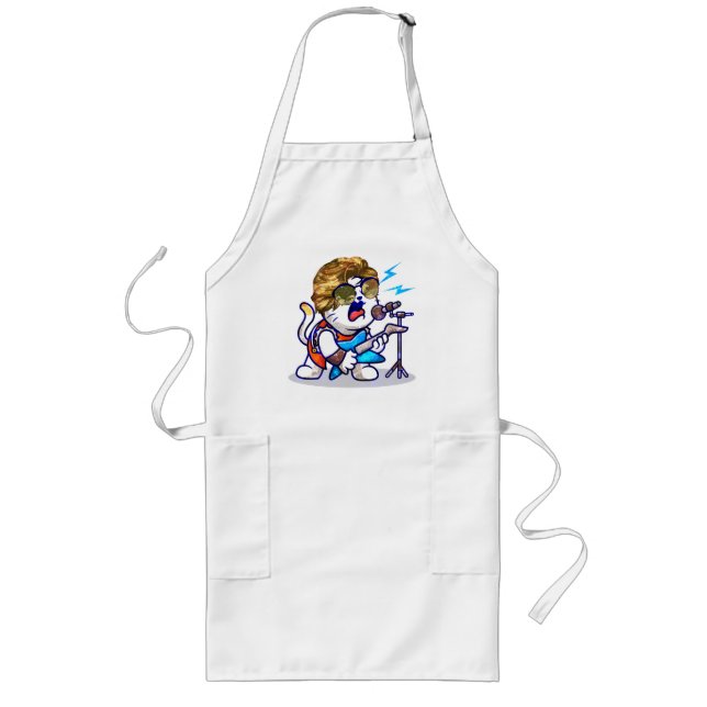 Funky Rockstar Cat – Cool Music Lover Kitty Long Apron (Front)
