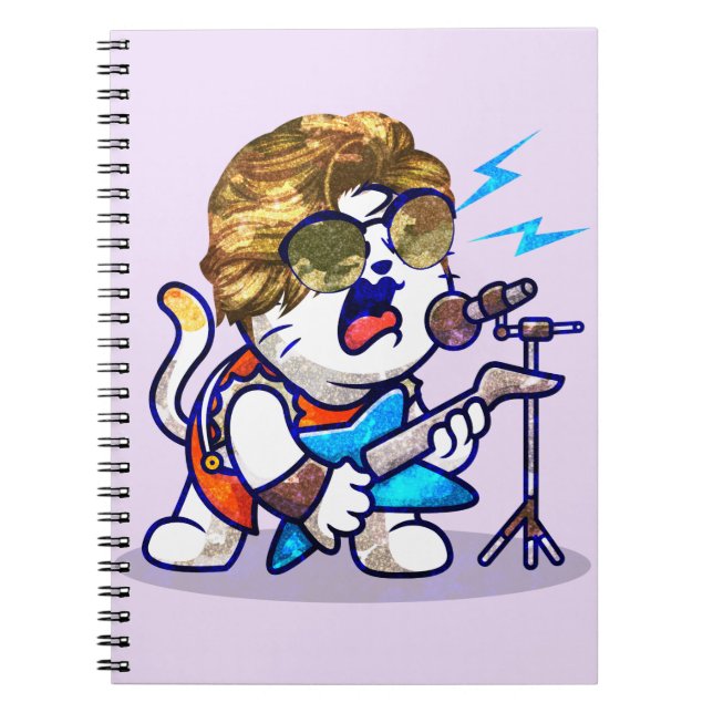 Funky Rockstar Cat – Cool Music Lover Kitty Notebook (Front)