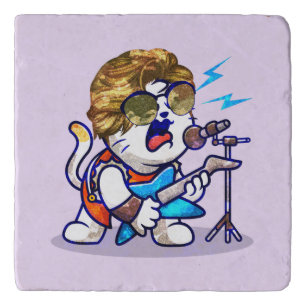 Funky Rockstar Cat – Cool Music Lover Kitty Trivet