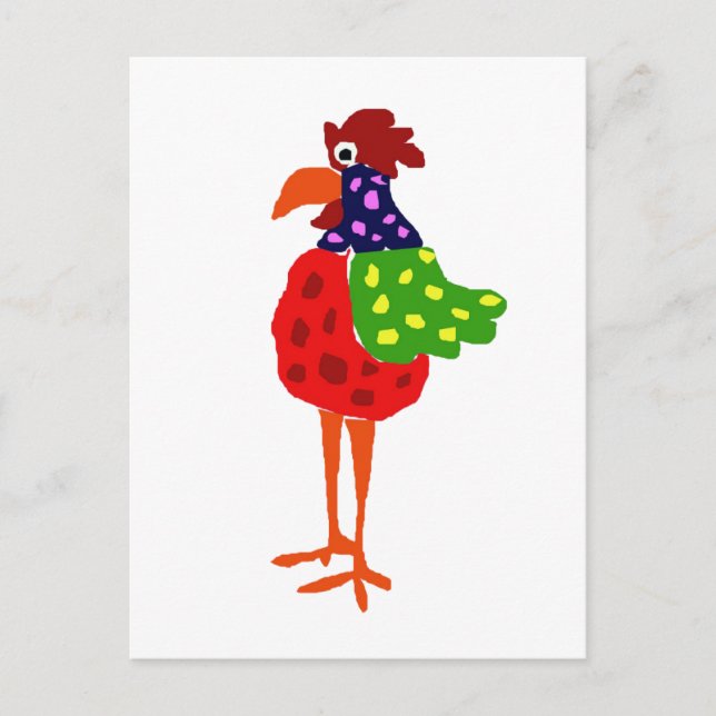 Funky Rooster Folk Art Design Postcard (Front)