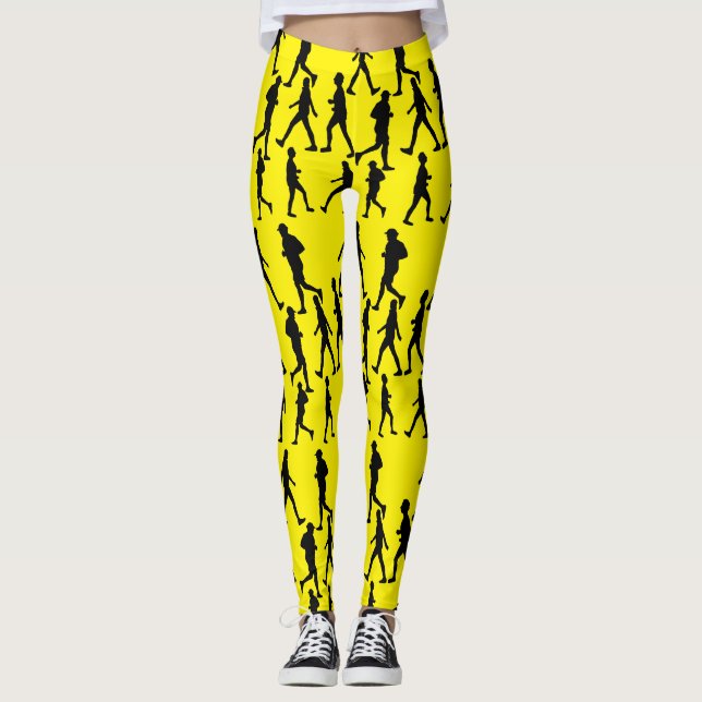 Funky Running Jogging People Silhouettes Leggings (Front)