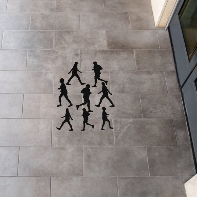 Funky Running Jogging People Silhouettes Runner Floor Decals (Restaurant)