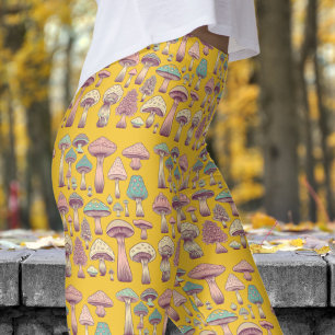 Funky Saffron Orange Wild Sh'rooms Pattern Leggings