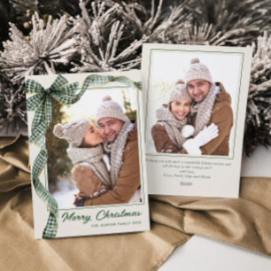 Funky Sage Green Christmas Bow Ribbon 2 Photo Holiday Card