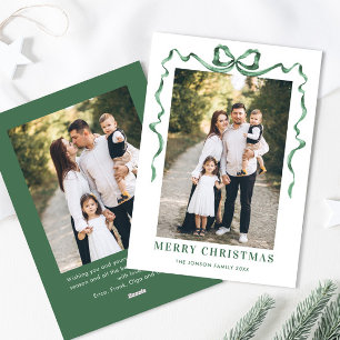 Funky Sage Green Christmas Bow Ribbon 2 Photo Holiday Card