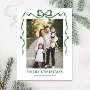 Funky Sage Green Christmas Bow Ribbon 2 Photo Postcard
