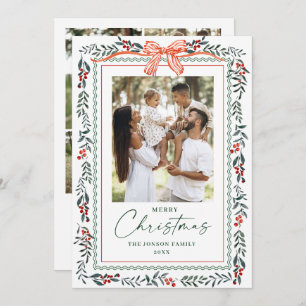 Funky Sage Green Christmas Bow Ribbon 5 Photo Holiday Card