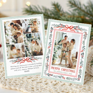 Funky Sage Green Christmas Bow Ribbon 5 Photo Holiday Card