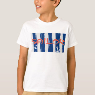 Funky Sailor Blue White Stripes Anchors T-Shirt