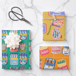 Funky Sardine Colorful Coastal Wrapping Paper Sheets