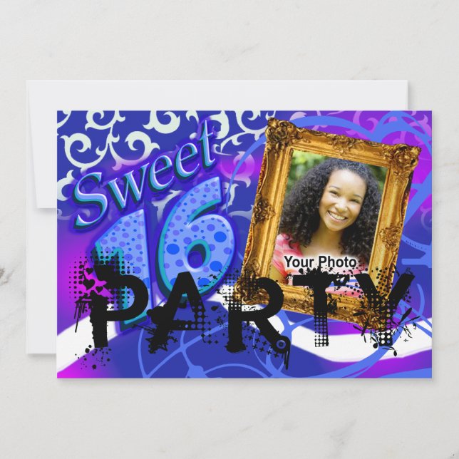 Funky Sassy Sweet 16 Photo Party Invitation (Front)