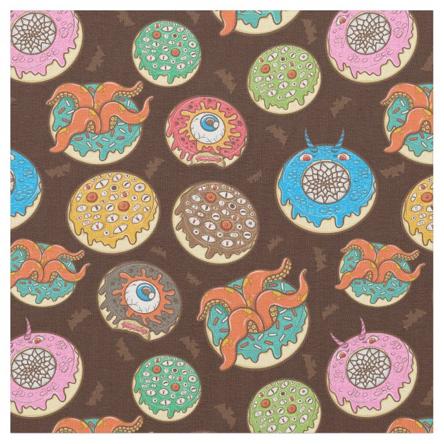 Funky Scary Halloween Donuts Pattern Fabric (Close Up)
