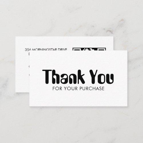 Funky Script Bold Order Thank You Minimal QR Code Business Card