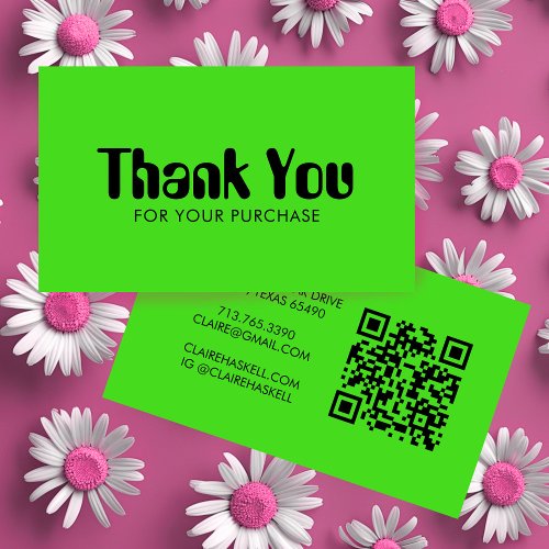 Funky Script Bold Order Thank You Minimal QR Code Business Card