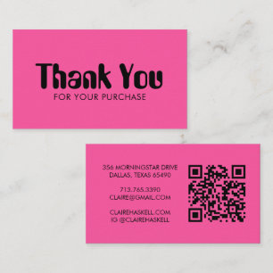 Funky Script Bold Order Thank You Minimal QR Code Business Card