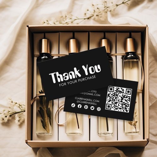 Funky Script Chic BW Order Thank You Minimal QR Business Card