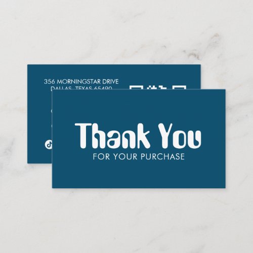 Funky Script Chic Blue Order Thank You Minimal QR Business Card