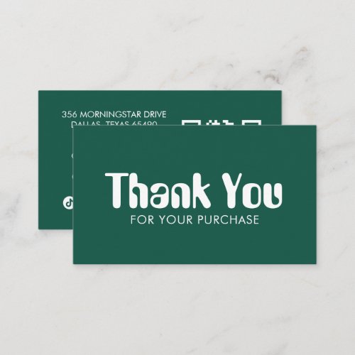 Funky Script Chic Green Order Thank You Minimal QR Business Card