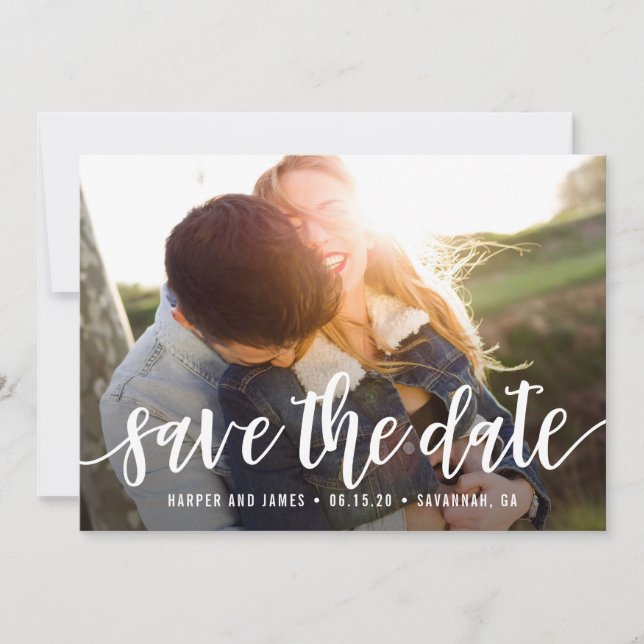 Funky Script Editable Color Save The Date Card (Front)