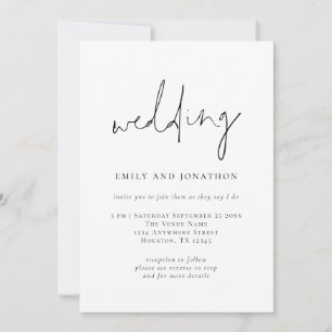 Funky Script QR Code Black White Wedding Invitation