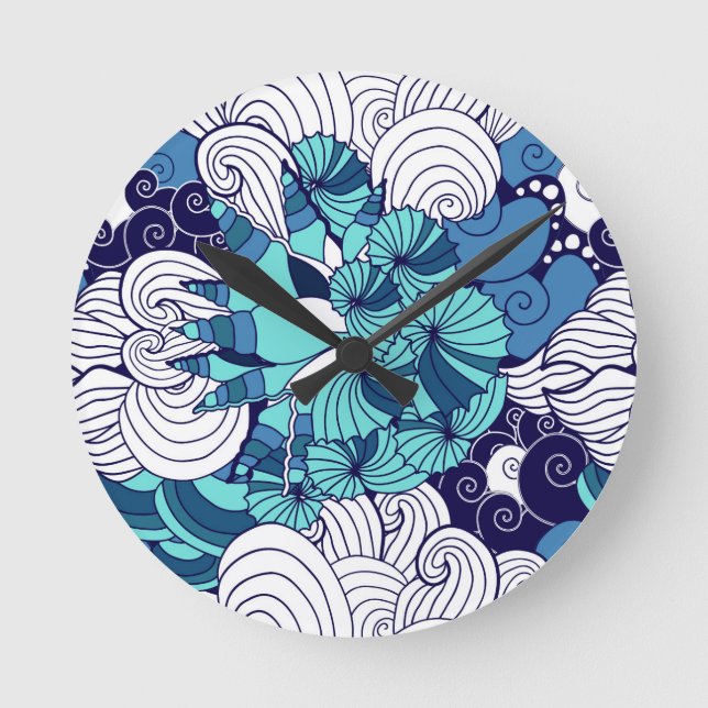 Funky Seashell Pattern Round Clock (Front)