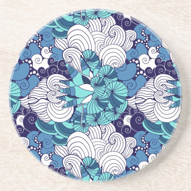 Funky Seashell Pattern Sandstone Coaster (Front)