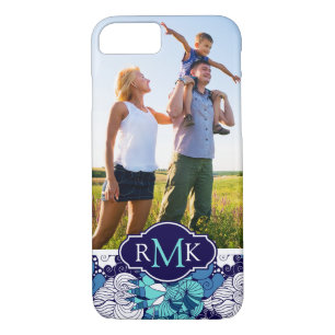 Funky Seashell Pattern Your Photo & Monogram iPhone 8/7 Case
