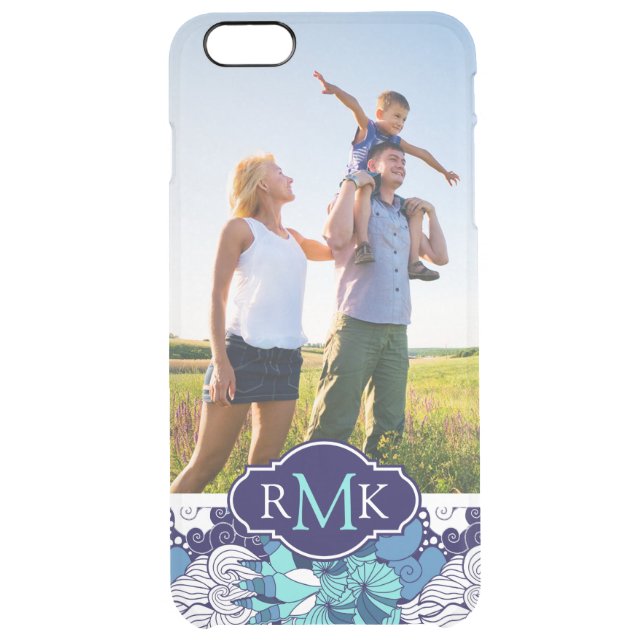 Funky Seashell Pattern| Your Photo & Monogram Uncommon iPhone Case (Back)
